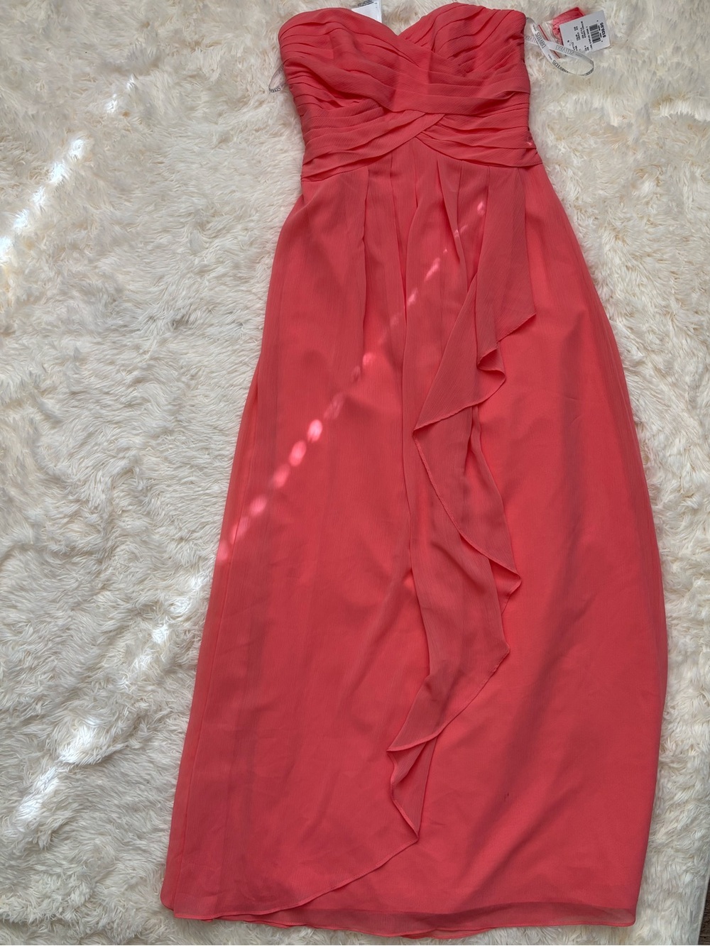David’s Bridal Coral Strapless Chiffon Bridesmaid Maxi Dress Size 6 NWT